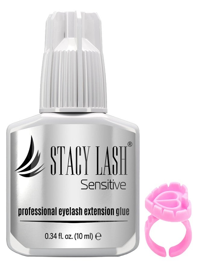 STACY LASH Sensitive Eyelash Extension Glue 0.34fl.oz/10ml / 5-6 Sec Drying time/Retention – 4-5 Weeks/Professional Black Adhesive/Lash Tech Supplies Includes Glue Ring - Image 1